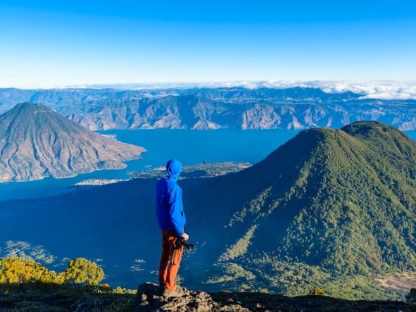 Blue skies and lake views from the sumit of San Pedro Volcano.