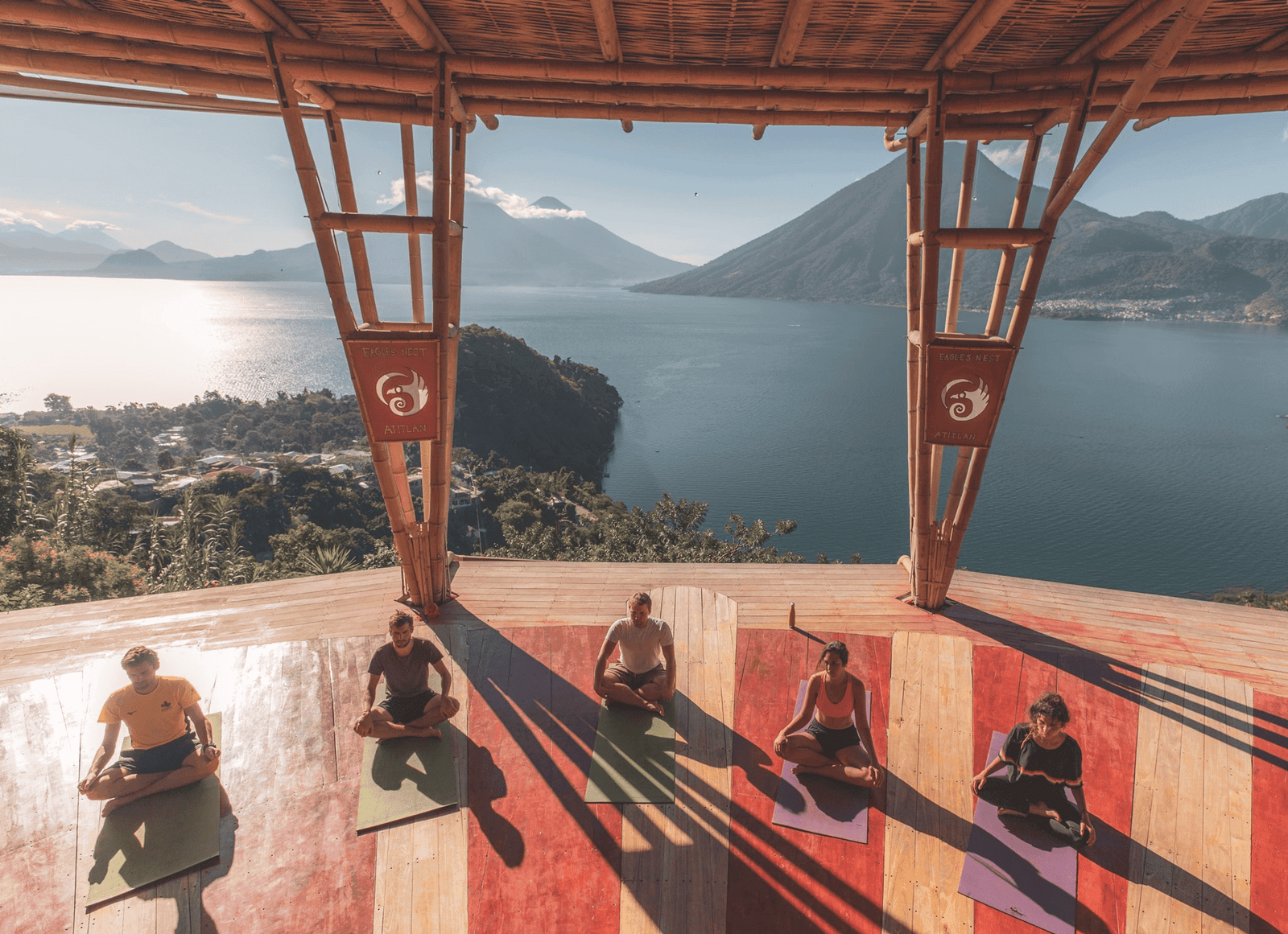 Yogis meditating in the open-air studio at Eagle's Nest.