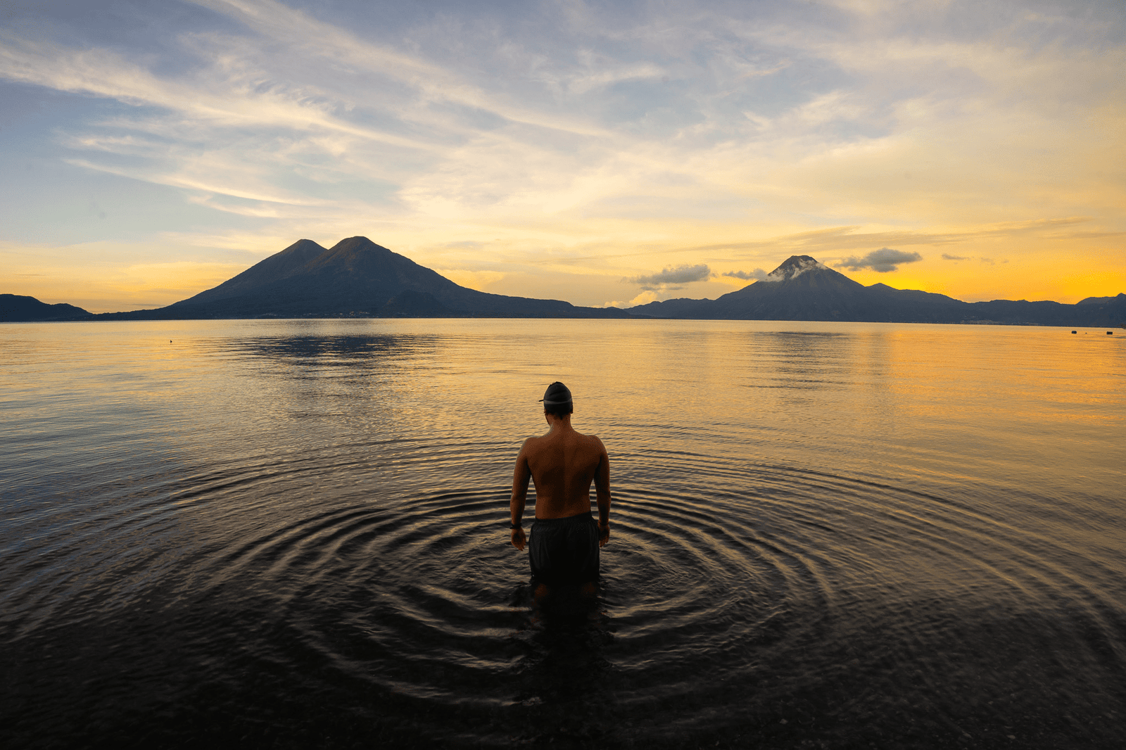 Swimming in San Juan La Laguna at sunset.