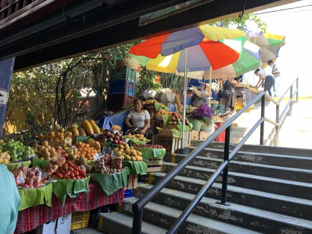 A large selection of national fruit at the entrance to Mercado Central. Many of the handicrafts are made in the indigenous villages near the captial.